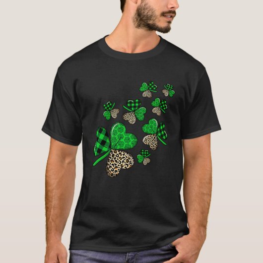 St Patricks Day Shamrock Irish Leopard Print Plaid T-shirt (Voorkant)