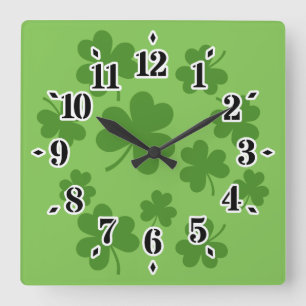 St. Patrick's Day Shamrock Klaver Patroon Vierkante Klok