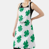 St Patrick's Day Shamrock Leaf Groen Wit 2024 Schort (Insitu)