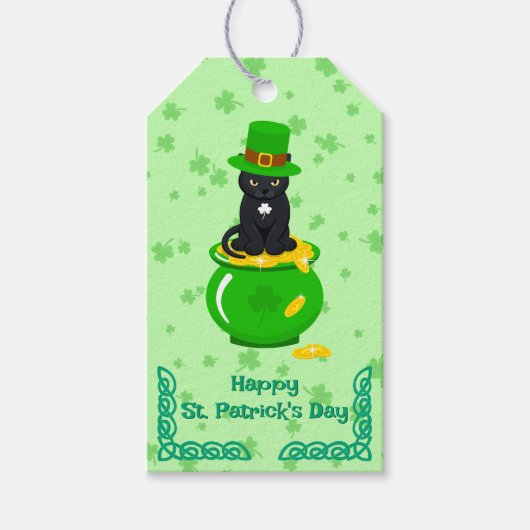 St. Patrick's Day Shamrock Pot van Gouden Zwarte K Cadeaulabel (Voorkant)