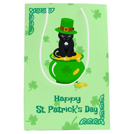 St. Patrick's Day Shamrock Pot van Gouden Zwarte K Medium Cadeauzakje (Voorkant)