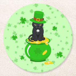 St. Patrick's Day Shamrock Pot van Gouden Zwarte K Ronde Kartonnen Onderzetter