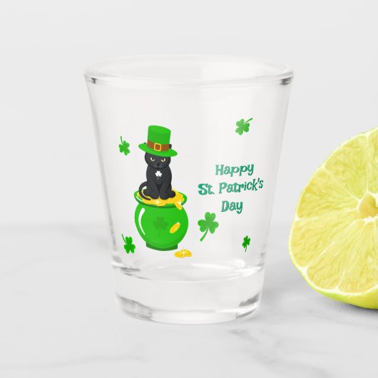 St. Patrick's Day Shamrock Pot van Gouden Zwarte K Shot Glas (Voorkant)