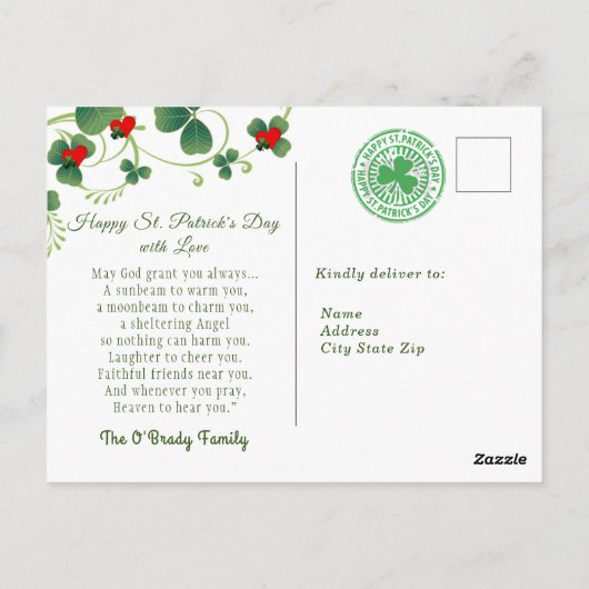 St. Patrick's Day  shamrock rood hart Briefkaart (Achterkant)