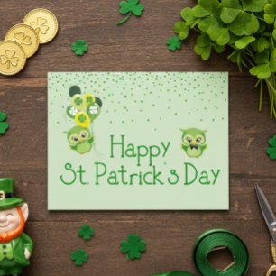 St. Patrick's Day Shamrock Schattige Groene Uilen Briefkaart