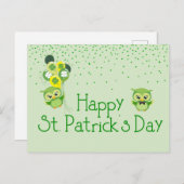 St. Patrick's Day Shamrock Schattigee groene uilen Briefkaart (Voorkant / Achterkant)