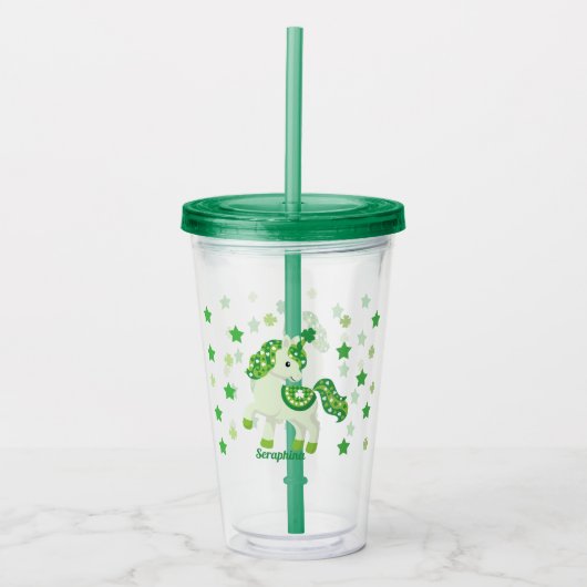 St. Patrick's Day shamrock & stars nice unicorn  Acryl Drinkbeker (Voorkant)
