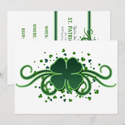St. Patrick's Day Shamrock Swirls Invitation Kaart (Voorkant / Achterkant)