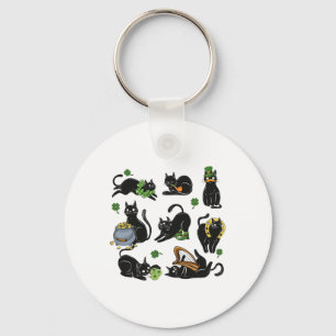 St Patrick's Day Shamrock Zwarte Kat Ierse Katten Sleutelhanger