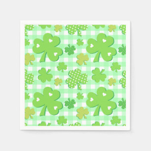 St Patrick's Day Shamrocks en Gingham Pattern Servet