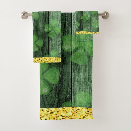 St. Patrick's Day Shamrocks Glitter Gold Drips Bad Handdoek (Insitu)