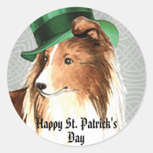 St. Patrick's Day Sheltie Ronde Sticker
