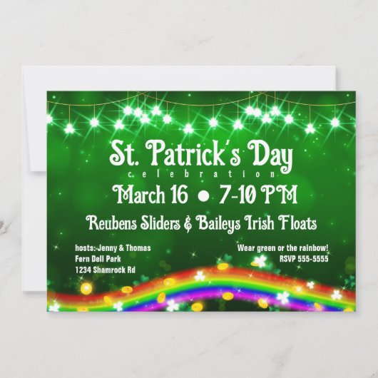 St. Patrick's Day Shiny Rainbow, Gold, Shamrocks Kaart (Voorkant)