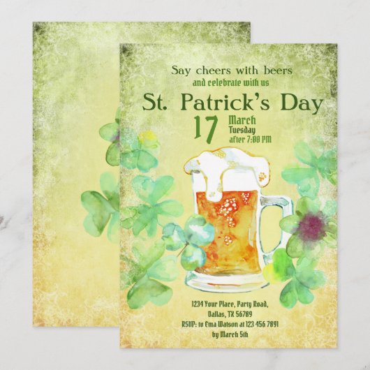St Patrick's Day Sjabloon, Party Invitation, Kaart (Voorkant / Achterkant)