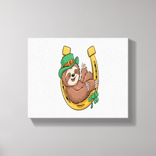 St Patrick's Day Sloth Hoefijzer Lucky Canvas Afdruk (Voorkant)