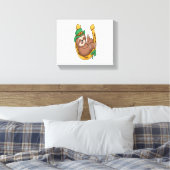 St Patrick's Day Sloth Hoefijzer Lucky Canvas Afdruk (Insitu (Slaapkamer))