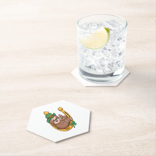 St Patrick's Day Sloth Hoefijzer Lucky Kartonnen Onderzetters (Insitu)