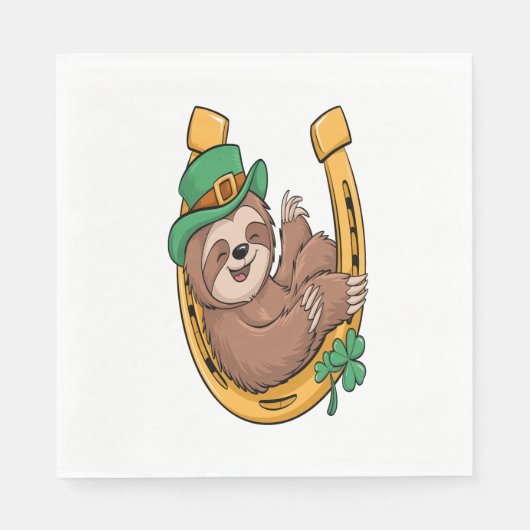 St Patrick's Day Sloth Hoefijzer Lucky Servet (Voorkant)