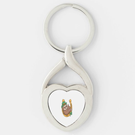 St Patrick's Day Sloth Hoefijzer Lucky Sleutelhanger (Voorkant)