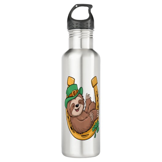 St Patrick's Day Sloth Hoefijzer Lucky Waterfles (Voorkant)