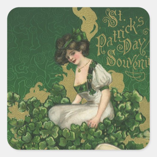  St. Patrick's Day Souvenir, Irish Lass Vierkante Sticker (Voorkant)