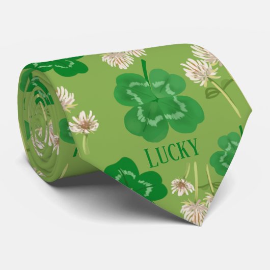 St Patrick's Day Stropdas Green Lucky Clover (Opgerold)