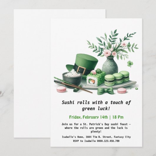 St. Patrick's Day Sushi – Rollend in het Groen! Kaart (Voorkant / Achterkant)
