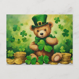 St. Patrick's Day Teddybeer met Shamrock, munten Feestdagenkaart