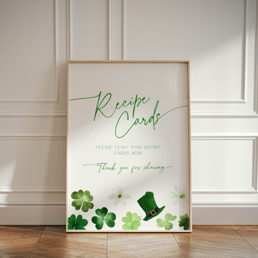 St. Patricks Day themed green Bridal Recipe Card Reclamebord Met Voetstuk