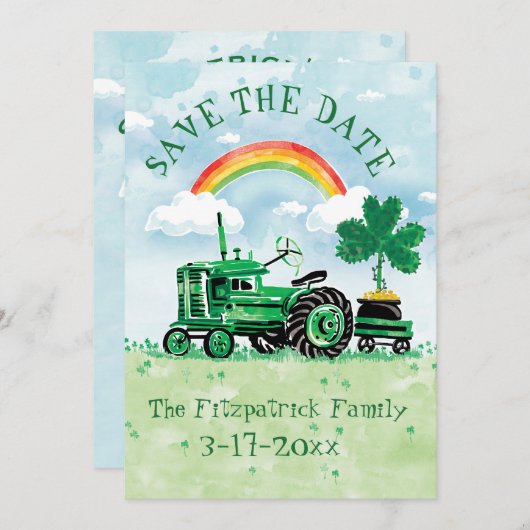 St. Patrick's Day  Tractor Save the Date (Voorkant / Achterkant)