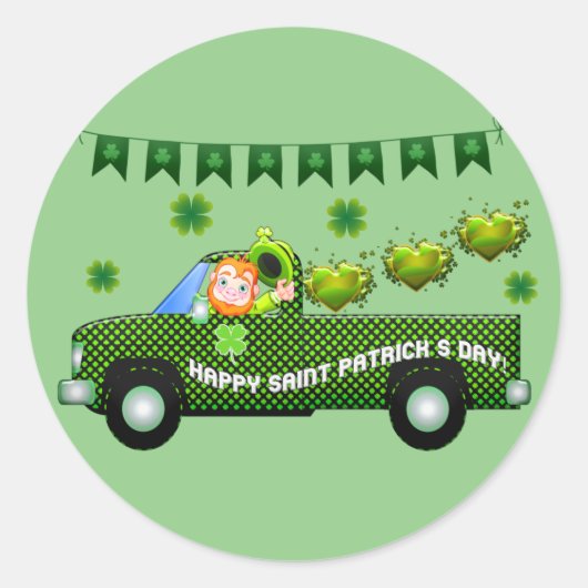 St Patrick's Day Truck Ronde Sticker (Voorkant)