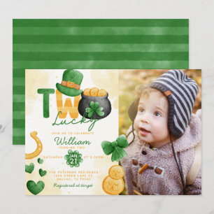 St Patricks Day TWO Lucky 2e verjaardag Uitnodigin Kaart