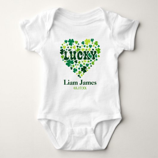St. Patrick's Day Verjaardag Lucky Heart Aangepast Romper (Voorkant)
