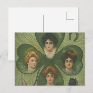 St. Patrick's Day Vintage Klaver Lady Luck Kunst Briefkaart
