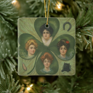 St. Patrick's Day Vintage Klaver Lady Luck Kunst Keramisch Ornament