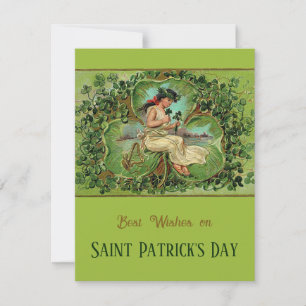St. Patrick's Day Vintage Meisje met Shamrocks  Feestdagenkaart