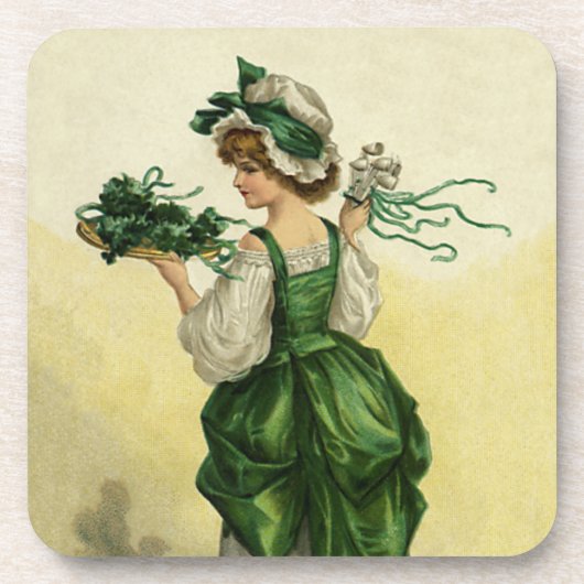 St. Patrick's Day, Vrouw Green Shamrocks Drankjes Onderzetter (Voorkant)