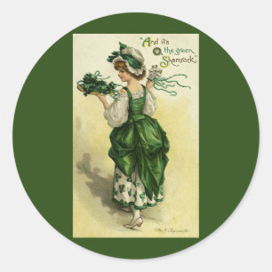  St. Patrick's Day, Vrouw Green Shamrocks Ronde Sticker