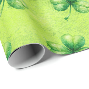 St. Patrick's Day Watercolor Klaver op groen Cadeaupapier