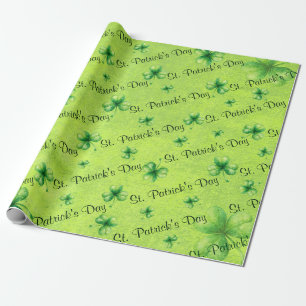 St. Patrick's Day Watercolor Klaver op groen Cadeaupapier