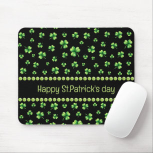 St. Patrick's Day Watercolor Klaver op zwart Muismat
