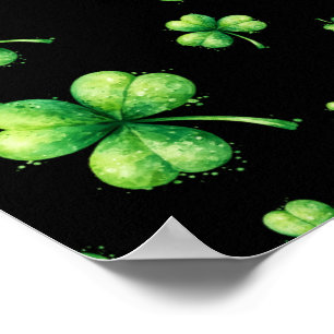 St. Patrick's Day Watercolor Klaver op zwart Poster
