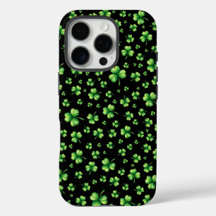St. Patrick's Day Waterverf Klaver op zwart iPhone 16 Pro Hoesje