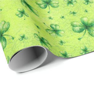 St. Patrick's Day-waterverfklaver op groen Cadeaupapier