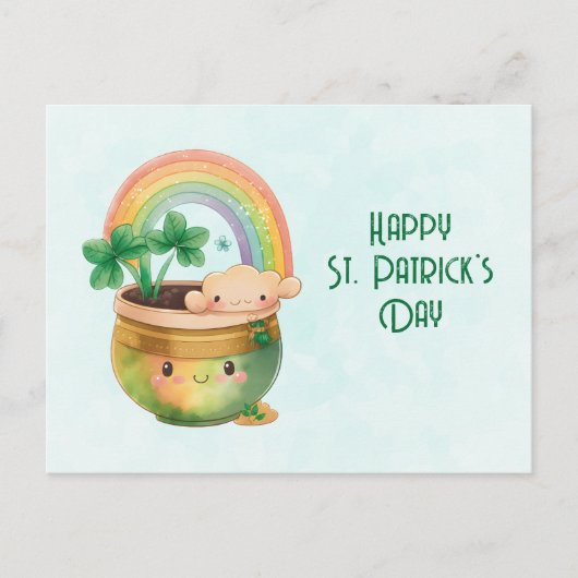 St. Patrick's Day Whimsical Rainbow & Clover Feestdagenkaart (Voorkant)
