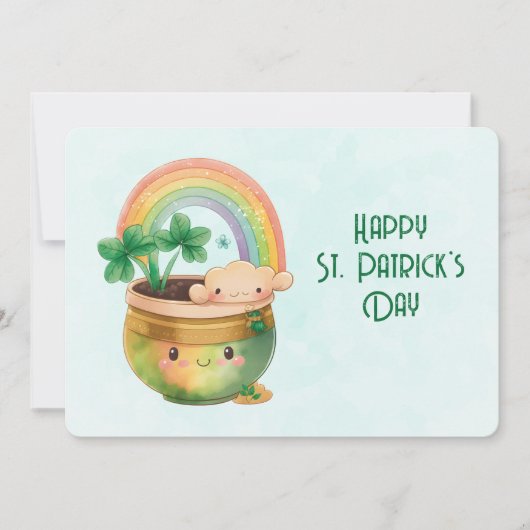 St. Patrick's Day Whimsical Rainbow & Clover Feestdagenkaart (Voorkant)