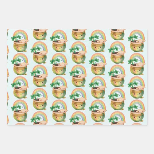 St. Patrick's Day Whimsical Rainbow & Clover Inpakpapier Vel (Voorkant 2)