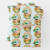 St. Patrick's Day Whimsical Rainbow & Clover Inpakpapier Vel (In situ)