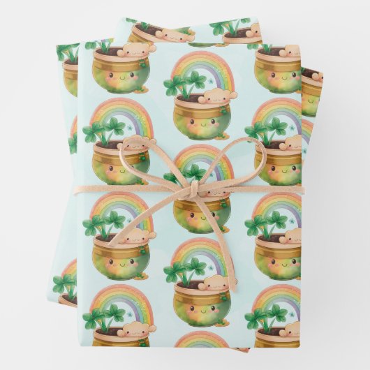 St. Patrick's Day Whimsical Rainbow & Clover Inpakpapier Vel (In situ)