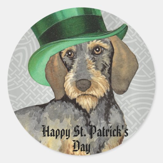 St. Patrick's Day Wirehaire Dachshund Ronde Sticker (Voorkant)